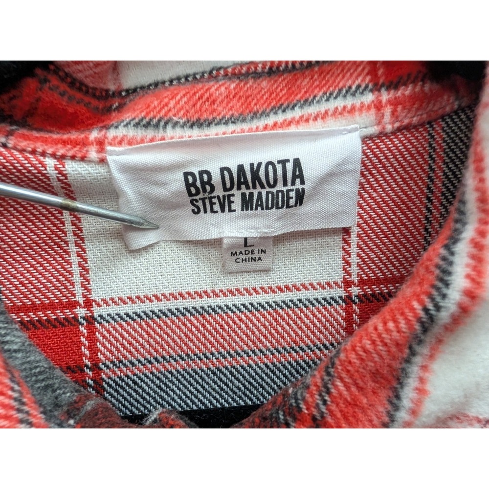 BB Dakota Steve Madden Women's Large Jacket Shirt Flannel Button Front Collar - Picture 3 of 10